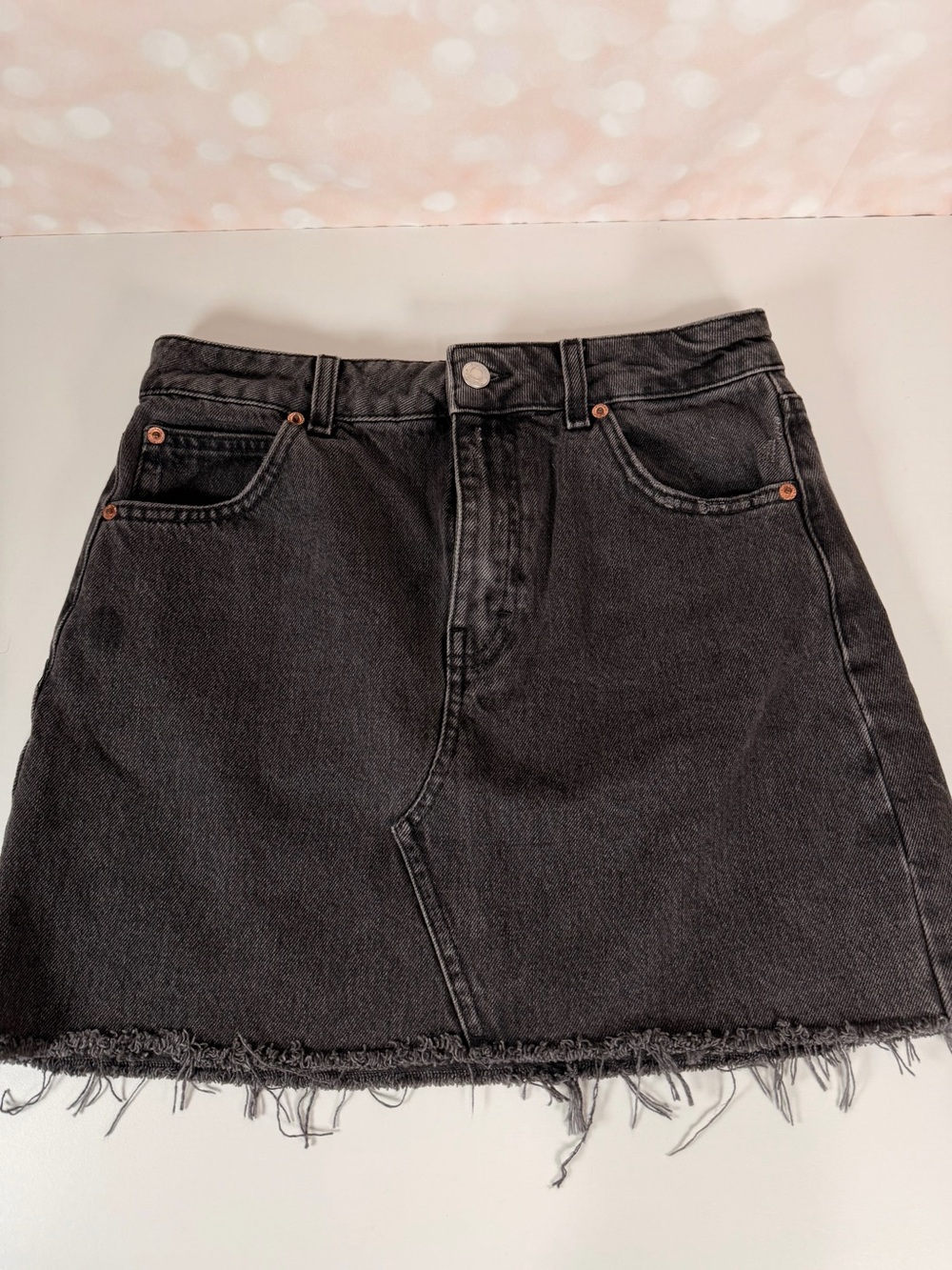 TOPSHOP Black Denim Raw Hem Mini Skirt
